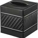 Monarch Abode Tissue Box Cover Square Handcrafted Wave Embossed Black Metal Tissue Holder Box for Bathroom Accessory, Aesthetic Decorative Facial Napkin Cube for Modern Home Decor