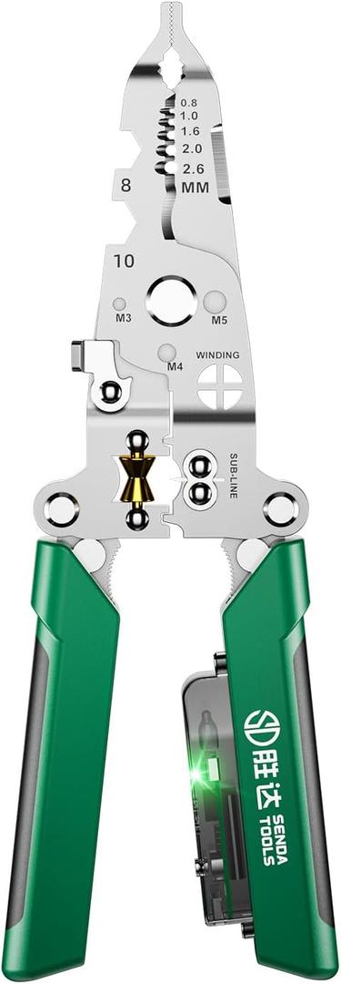 18 in 1 Foldable Wire Stripper with Electricity Measurement Function & Dual Alarms Multifunctional Professional Electrician's Pliers Cable Stripping Pliers for Cutting, Stripping and Crimping Tool (Green)