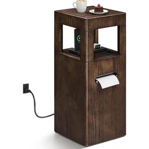 Modern Square End Table with Charging Station for Living Room, 11.5 x 11.5 x 25.6, Mini Accent Side Table for Small Space, Simple Nightstand for Bedroom (Walnut)