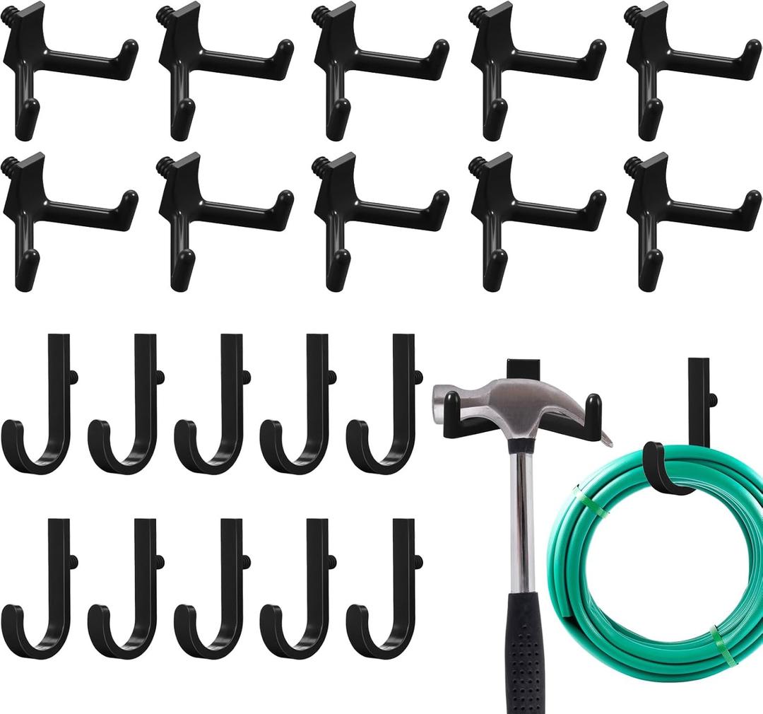 20 Pcs Storage Shed Tool Hooks Black Tool Hanger Compatible with Suncast Shed Accessories for Hanging Storage Shelves Organizer Accessories Parts Replacement Screws Brackets Ladders(J/v)