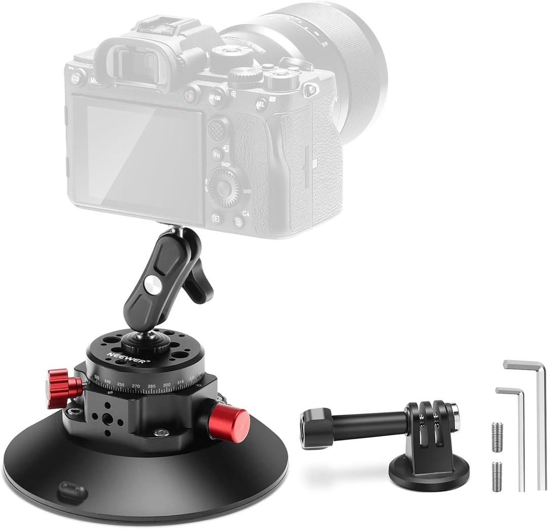 NEEWER 6"/ 15.2cm Camera Suction Cup Mount with Ball Head Magic Arm, Metal Suction Cup Mount on Car Windshield Dash for Camera/ Action Camera/ Phone Holder, with 1/ 4" & 3/ 8" Mounting Holes for ARRI
