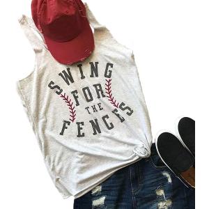 Baseball Shirt Women Swing for The Fences Racerback Tank Top Baseball Mom Summer Vest Sleeveless Casual T Shirt, Size Medium