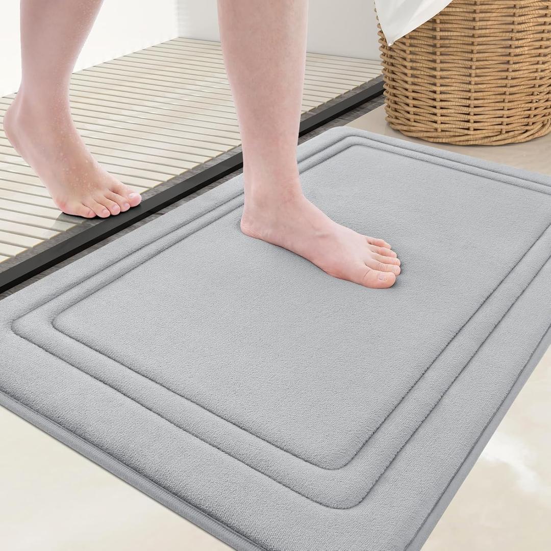 Grandaily Memory Foam Bath Mat Rug 30x20, Ultra Soft, Non-Slip and Absorbent Bathroom Rugs, Machine Wash Dry, Comfortable Bath Carpet for Bathroom Floor, Tub and Shower, Grey