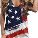 Live Simple Coconut Tree Sleeveless Dress Sunshine Sand Beach Women's Summer Casual V Neck Mini Dress (Flag)