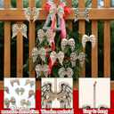 Sotiff 12 Pcs Christmas Wood Ornaments 3.9 x 3.74 in Angel Tree Decor Christmas Farmhouse Rustic Wing Ornaments with Bow Tree Hanging Decorations for Xmas Home Office Fireplace Mantel Winter Party