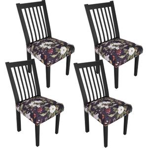 Stretch Dining Chair Seat Covers Set of 4,Dining Chair Slipcovers, Floral Printed Chair Covers,Soft Fabric Washable Upholstered Chair Seat Protector, No Rear Covers for Home Kitchen Dining Room