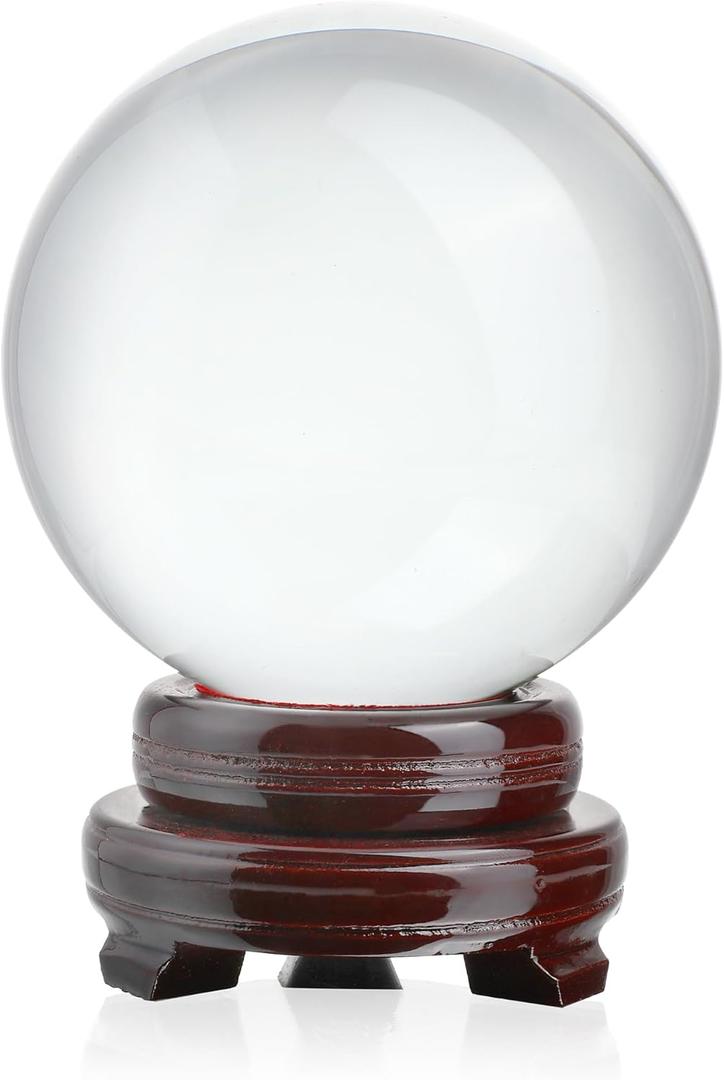 150mm/6inch Clear Crystal Ball with Wooden Stand Fortune Teller Mystical Quartz Ball Photography Props FengShui Divination Spheres