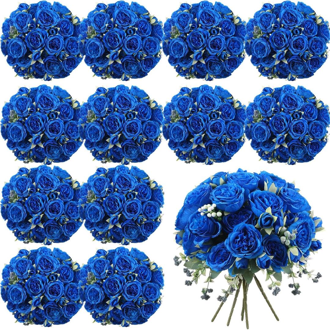 Geosar 16 Bundles Artificial Peonies Flowers Fake Silk Peony Bouquet Faux Peonies Flowers Bulk for Decoration Vase Floral Arrangements Wedding Party Table (Royal Blue)