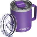 12oz Insulated Coffee Mug with Lid  Includes Two Lids, Stainless Steel Coffee Travel Mug with Handle, Double Wall Vacuum Insulated Camping Mug for Home, Office & Outdoor, Dark Purple