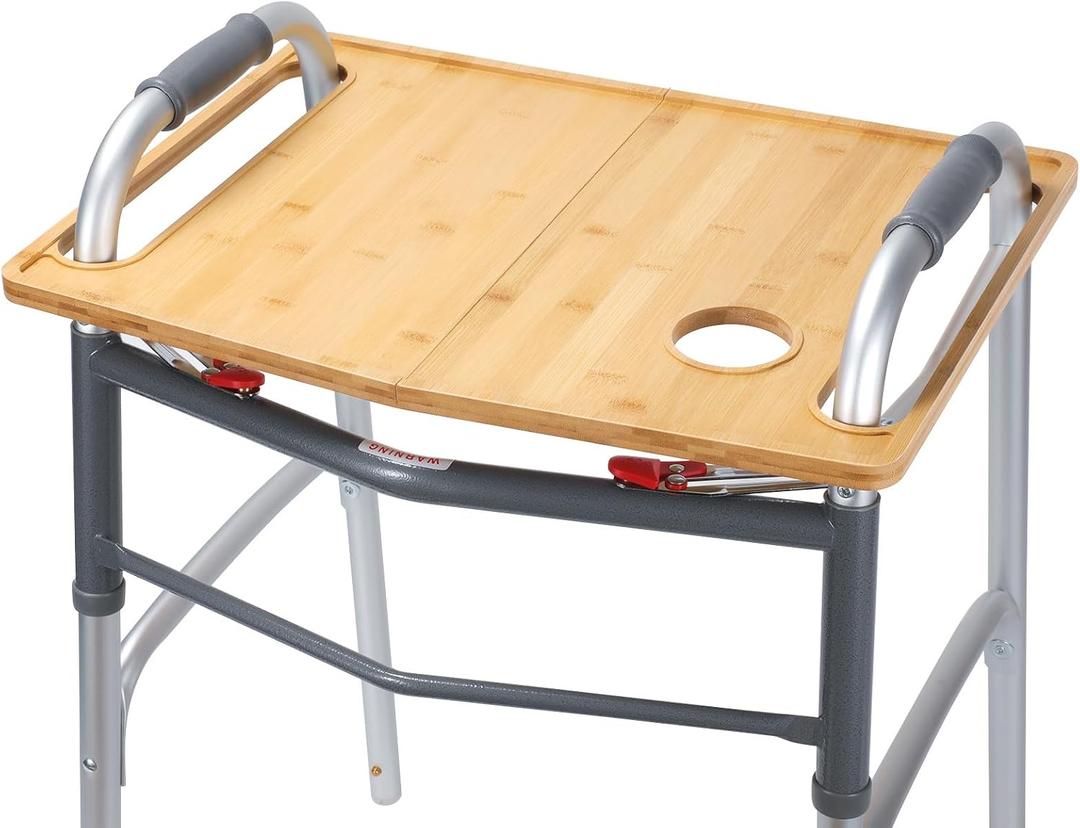 Walker Tray Table with Cup Holder - Multipurpose Bamboo Tray for Seniors, Crafts, Laptops - Walker Accessories (Bamboo Wood-A)