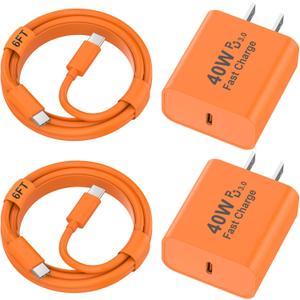 iPhone 17 Pro Max Charger Fast Charging, 2 Pack 40W USB C iPhone 17 Fast Charger Block with 10FT Long Type C to C Charging Cable for iPhone 17/17 Pro Max/17 Pro/Air/16/16 Pro Max/15/15 Pro Max, Orange