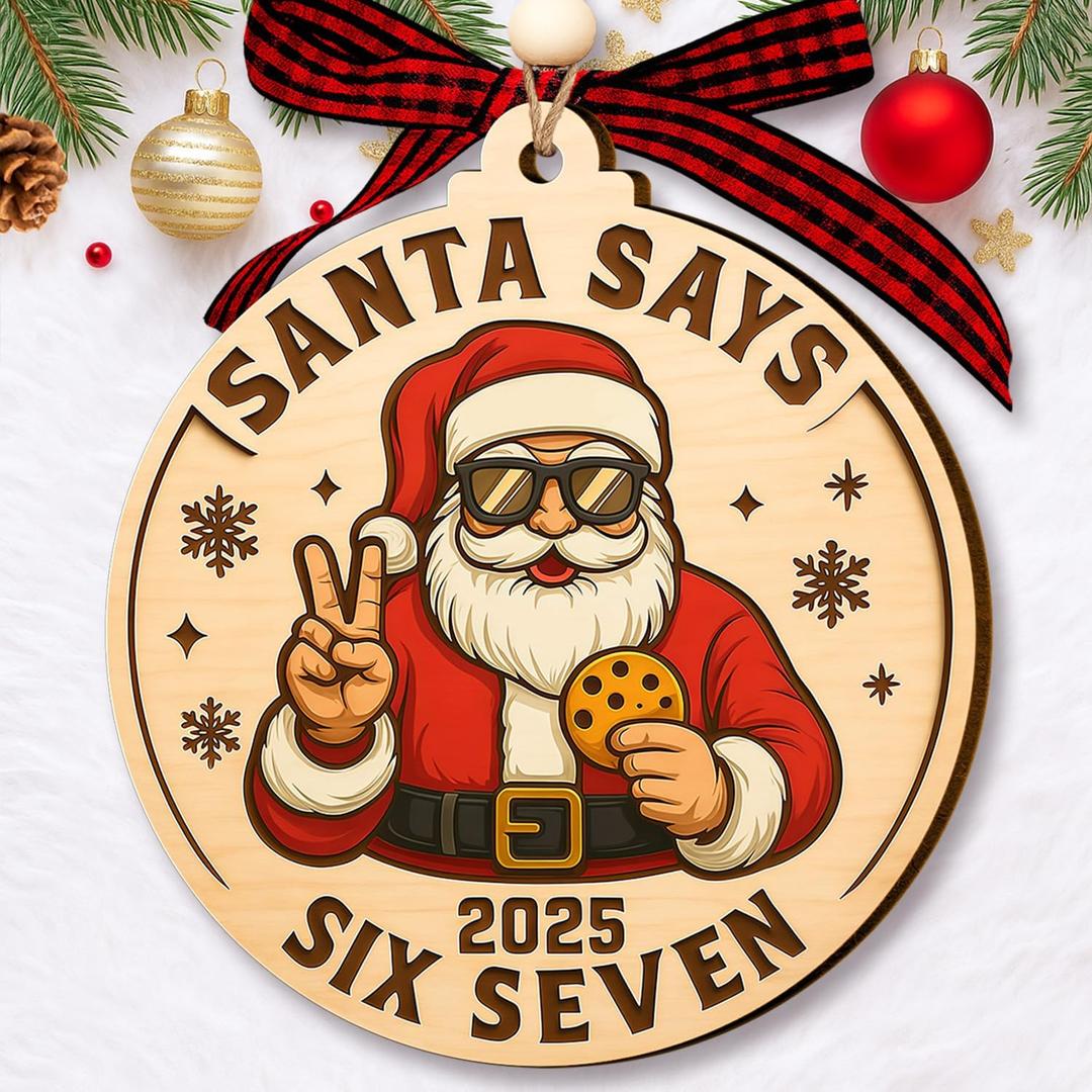 2 x 67 Christmas Ornament - 67 Ornaments for Christmas Tree, Santa Says Six Seven 2025 - Funny 6 7 White Elephant Gifts, Fun for Teen, Kid - Viral Decoration - Meme Acrylic Xmas Gifts