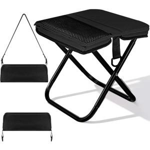 Ultra-Thin Portable Folding Stool - 1.97" Slim Fold, 0.99LB Lightweight, 200LB Capacity Camping Chair for Adults, Compact Collapsible Seat for Outdoor Fishing, Hiking, Events & QueueBlack