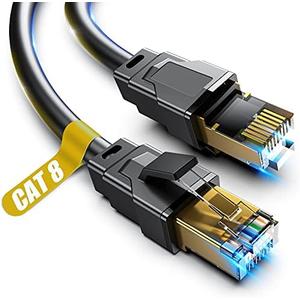Cat 8 Ethernet Cable, 20ft Heavy Duty High Speed Internet Network Cable, Professional LAN Cable, 26AWG, 2000Mhz 40Gbps with Gold Plated RJ45 Connector, Shielded in Wall, Indoor&Outdoor