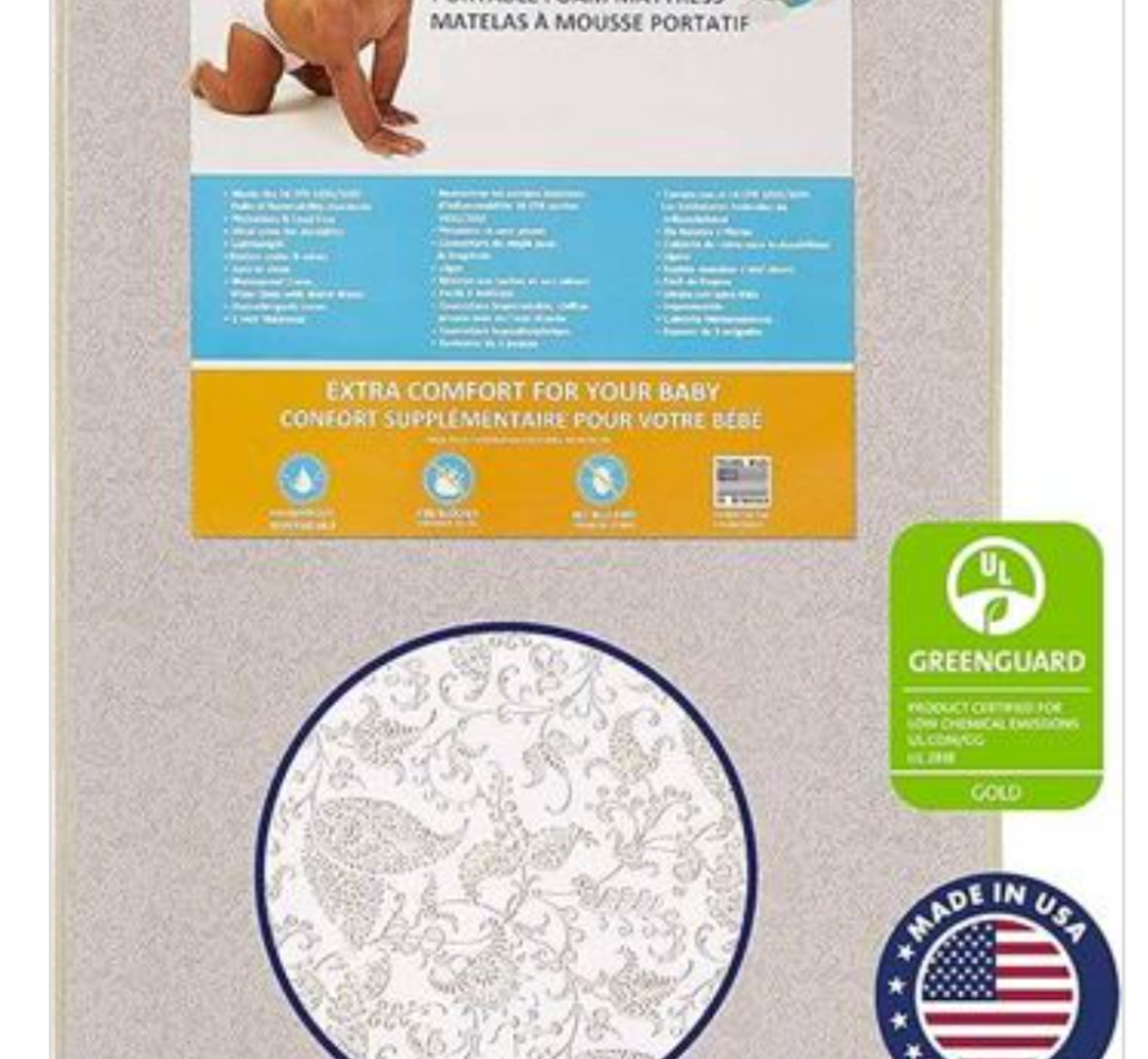 Dream On Me, 3 Inch Foam Pack and Play Mattress, White, White/Brown, 25C-GR (SR) 26x38 Inches