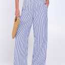 ANRABESS Womens Palazzo Pants, Striped & Gingham, Lounge & Casual, Cute Pajama Pants, Wide Leg, High Waisted, Pockets (White, M)