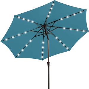 JEAREY 9FT Outdoor Patio Umbrella with Solar Lights, LED Lighted Pool Umbrella with Tilt and Crank, Outdoor Table Umbrellas for Deck, Yard & Market (Lake Blue)