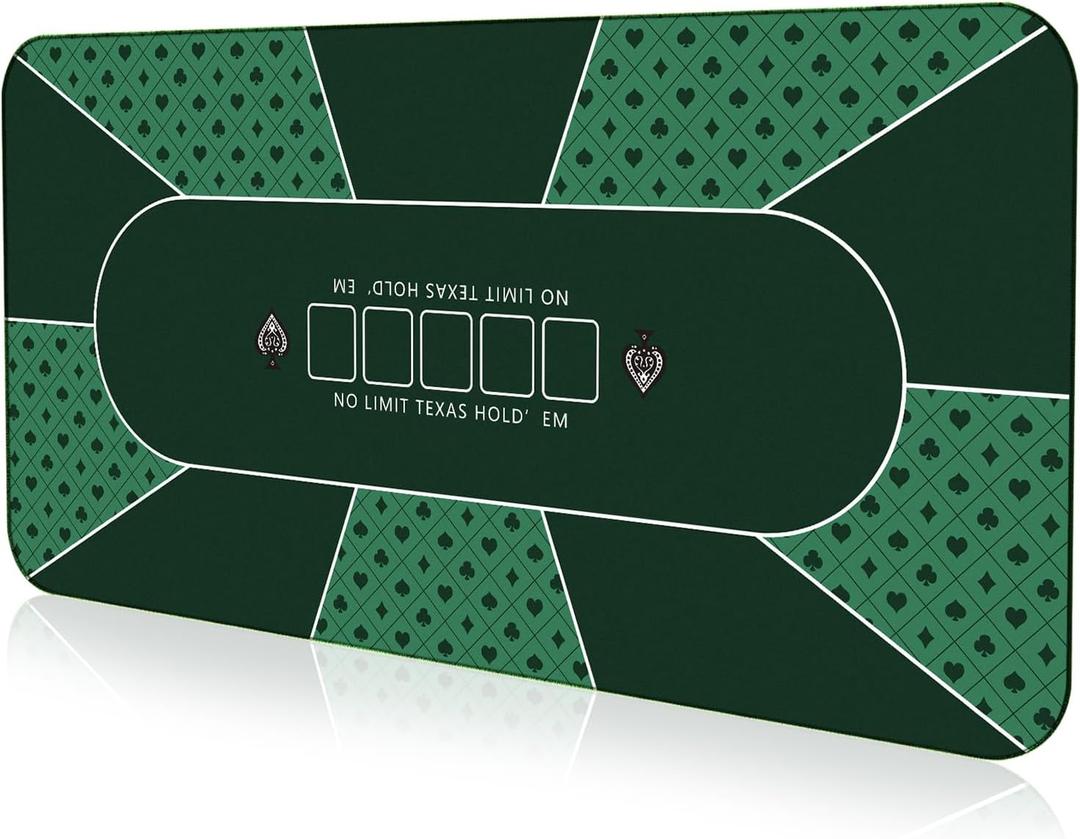94 x 47 Inch Poker Mat with Stronger Sewn Edges, 10 Players Texas Hold'em Poker Rubber Mat Poker Topper for Tables, Folding Portable Poker Table Top Layout w/Carrying Bag for Poker Games, Blackjack