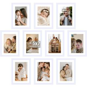10 Packs 5x7 Picture Frame Bulk, Display 4x6 with Mat or 5x7 Without Mat, White Gallery Frame Set, 5 by 7 Frames Bulk Set of 10, Collage Wall Decor Photo Frame Set for Wall and Tabletop, White