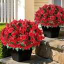 16 Bundles Artificial Roses for Front Door Outdoor Decor, Realistic Fake Silk Bouquets Flowers Faux UV Resistant Real Looking Rose Plants for Garden Balcony Farmhouse Home Spring Summer Decor (Red)