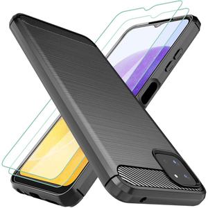 Osophter for Galaxy A22 5G Case, Boost Celero 5G Case with Screen Protector Shock-Absorption Flexible TPU Rubber Protective Cell Phone Cover for Boost Celero 5G(Black)