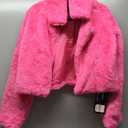 Ophestin Women Solid Color Long Sleeve Shaggy Lapel Faux Fur Coat Short Jacket Outwear Warm Winter (Rosy, XL)