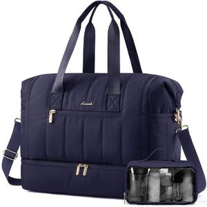 LOVEVOOK Travel Duffle Bag,Puffer Weekender Bags For Women with Shoe Compartment,42L Carry On Overnight Duffel Bag For Airplanes,Hospital Bag for Labor and Delivery,2Pcs Set (Navy Blue)
