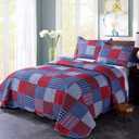Ycosy Plaid Quilt Set Twin Size Country Patchwork Bedding Set Lightweight Reversible Bedspread Coverlet Set Red Blue Pliad Quilts Soft Home Collections with 2 Pillow Shams