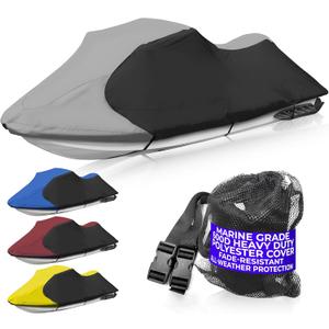 Trailerable Jet Ski Cover, Waterproof Marine Grade 600D Heavy Duty Polyester PWC Cover Gray/Black Color Fits from 126"-135" 3 Seater