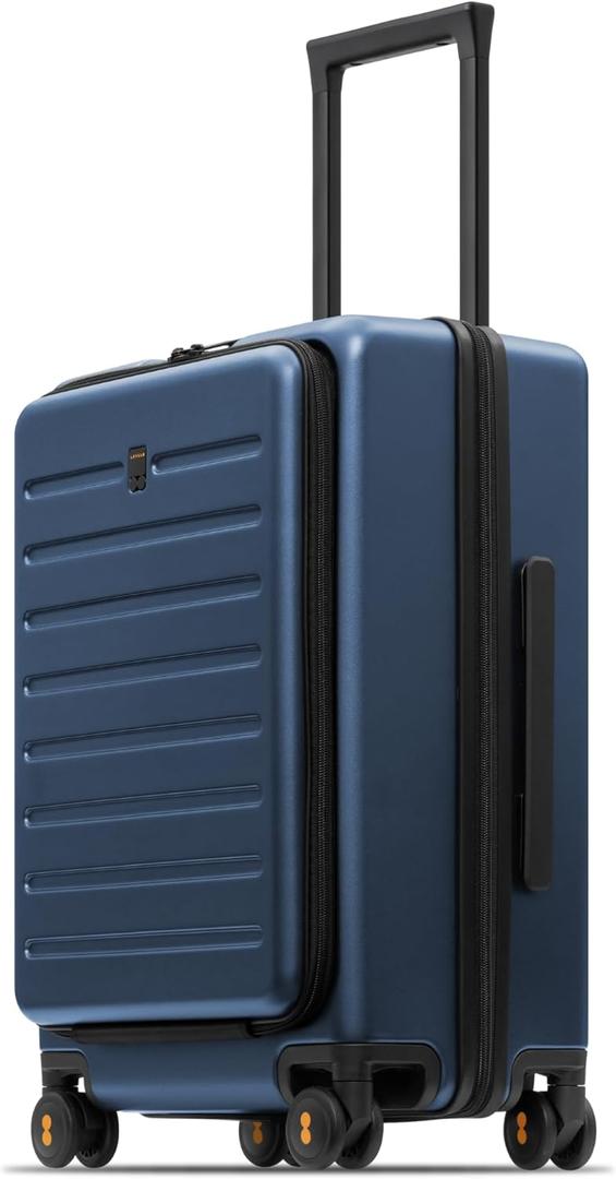 LEVEL8 Road Runner Carry On Luggage with Front Compartment, 20 Inch Lightweight Hard Shell Suitcases with Wheels Airline Approved, Tsa Locks for Luggage, Blue (21.46" x 14.57" x 9.45")