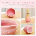 Pink Matcha Set, 8 Pcs Complete Ceramic Matcha Making Kit with Bowl, Bamboo Whisk & Holder, Stainless Sifter, Tea Towel, Scoop & Scoop Rest