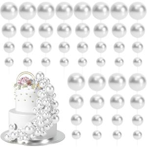 48 Pcs Silver Balls Cake Topper Decorations Balloon Cupcake Toppers Foam Cake Topper Balls Cake Balls Decorations for Birthday Party Wedding Anniversary Cake Decorating