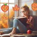 Zliisang 24PCS Make You Own Fall Crafts Kit Bulk Maple Leaves Pumpkin Apple Acorn Paper Suncatchers DIY Kit for Autumn Thanksgiving Activities Decorations Window Stained Glass Effect Art Supplies