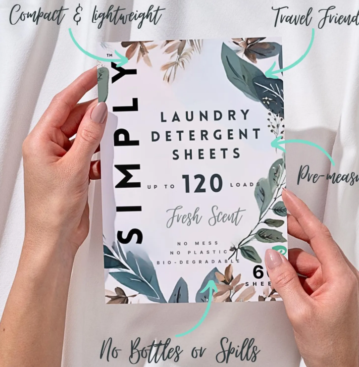 SIMPLY Laundry Detergent Sheets - UP TO 120+ Loads - Fresh Scent - 60 Detergent Sheets - Concentrated Liquidless Laundry Soap - No Plastic Jug -