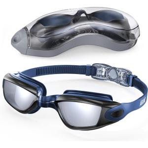 Aegend Swim Goggles, Swimming Goggles No Leaking Full Protection Adult Men Women Youth (Black With Blue Strap)