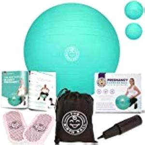 Birthing Ball for Pregnancy & Labor - 18 Page Pregnancy Ball Exercises Guide by Trimester - Non Slip Socks - How to Dilate, Induce, & Reposition Baby for Mom (65 cm, Mint Green)