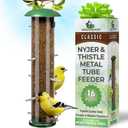Finch Bird Feeder for Outdoors (16 Ports) Thistle & Nyjer Seed Hanging Feeder with 16 Ports and 8 Metal Perches, Chew-Proof Metal Design for Wild Birds