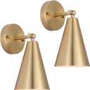 MWZ Gold Sconces Set of 2, Modern Brass Wall Sconces Lighting Fixtures with Metal Shade, Indoor Decor Wall Mount Swing Arm Lamp for Bedroom,Bedside,Kitchen,Hallway,Living Room,Reading,Bar