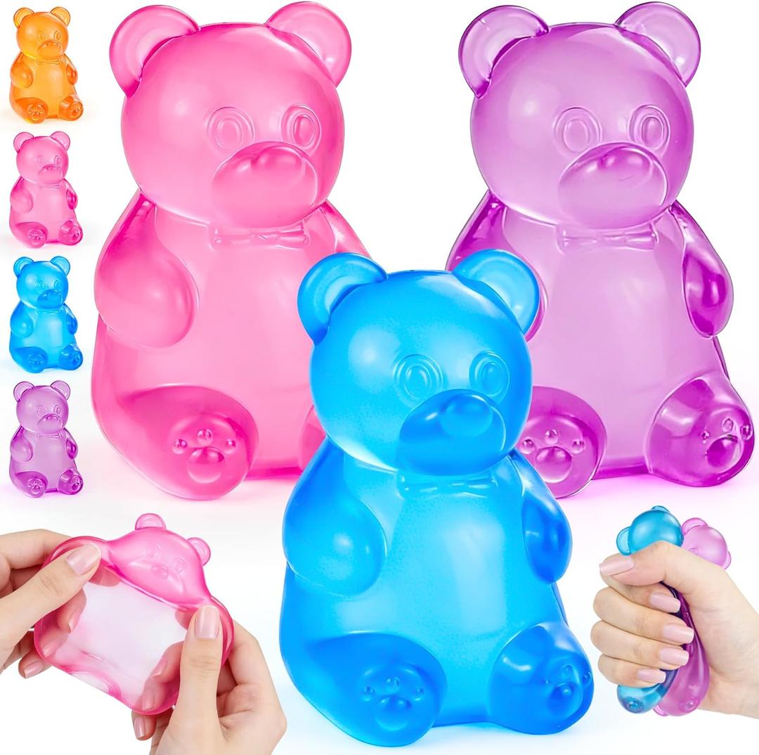 3Pcs Gummy Bear Toys,Stress Bear Squishy Balls,Sugar Filled Squishy Toys,Anxiety Relief & Focus Toy, Anxiety Relief Toys for Office & Party Favors, Christmas Halloween Easter Gifts
