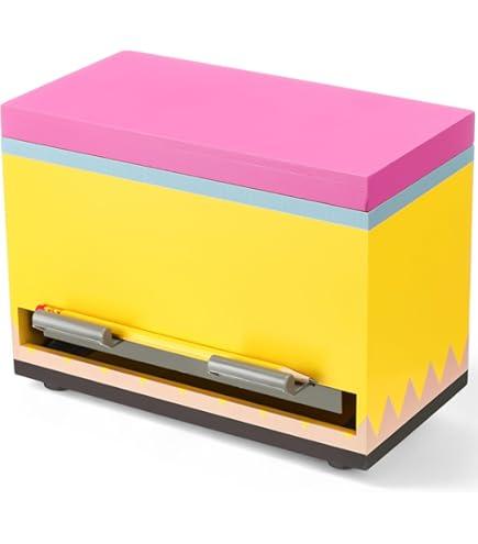 Wooden Pencil Dispenser for Classroom Pastel Wood Pencil Holder for up to 200 Pencils Reusable Straw Dispenser for Home Office Restaurant Teachers Supplies Storage (Yellow)