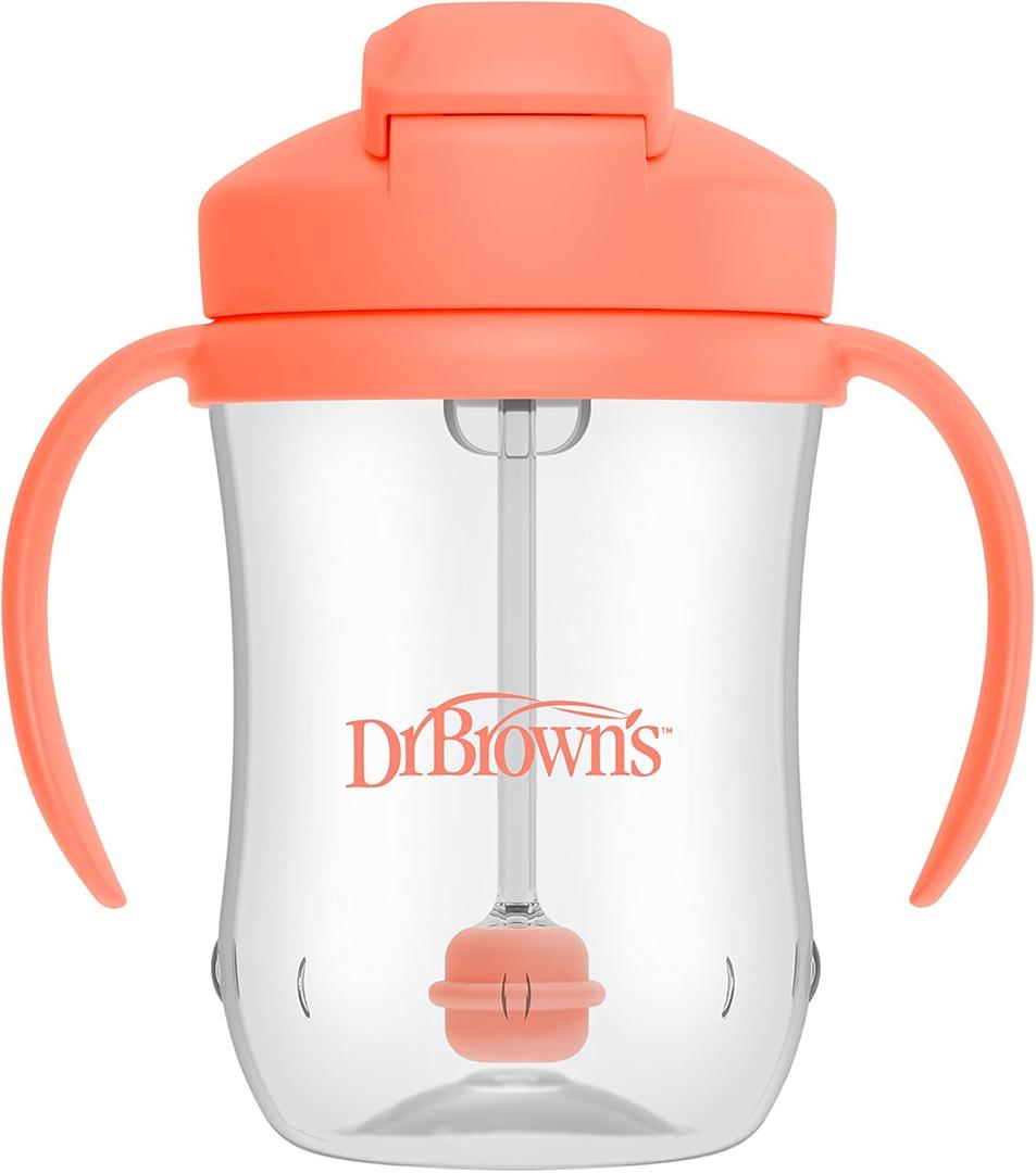 Dr. Brown's Milestones Baby's First Straw Cup, Training Cup with Weighted Straw, 9 oz/270 mL, BPAfree, 6m+, Coral, 1 Pack