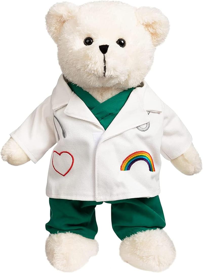 HollyHOME Doctor Bear Stuffed Animal Plush Teddy Bear in Scrubs and White Coat Gifts for Doctors Students and Kids 16 inches,Cream