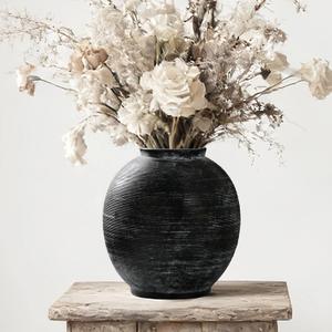 Large Black Ceramic Vase Home Decor, Round Farmhouse Table & Floor Vases Rustic Vintage Living Room Entrway Kitchen Bedroom DecorationsMinimalist Hand-Made Textured Vase (10.8 H Black Bronze)