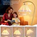 Floor Lamp with Pleated Linen Lampshade, Modern Flower Floor Lamp for Living Room Arc Standing Lamp, Gold Tall Lamp for Bedroom Office Dining Room, Bulb Included (Gold + Flax Color, 66.1IN)