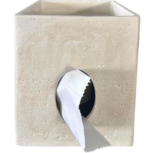 Hymmah Square Tissue Box Cover Holder with Tray,Unique Cube Design Tissue Dispenser Cover Decor for Vanity Counter Tops Also Great for Bedroom and Living Room (Beige)