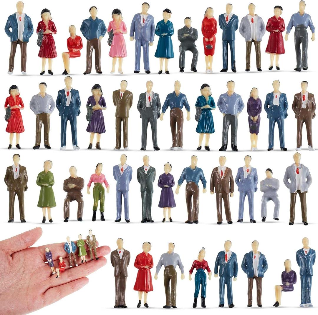 Juexica 30 Pcs 1: 50 Scale Mini People Figurines 1.38 inch Model Trains Architectural People Figures Tiny Plastic Miniature Figurines Sitting Standing Model for Miniature Scenes