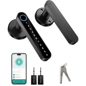 Fingerprint Door Lock, Smart Door Knob with Keypad Keyless Entry, Biometric Door Lock with App Control & Passcode, 5-in-1 Electronic Door Handle with Key & Key Cards for Bedroom, Office, Apartment