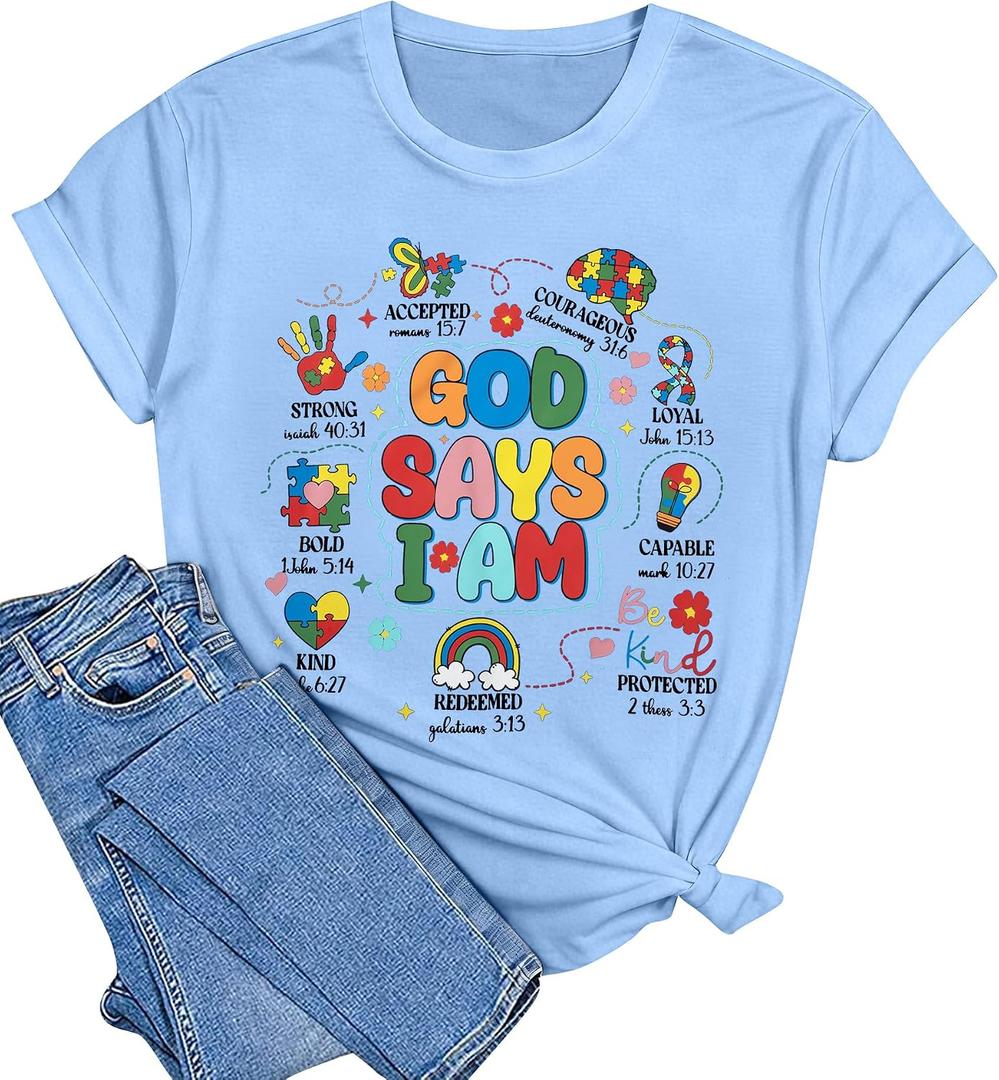 Autism Awareness Shirt Women Autism Shirts Autism Support Tops in April Blue Autism Mom Clothes Special Education Tees (Blue, M)