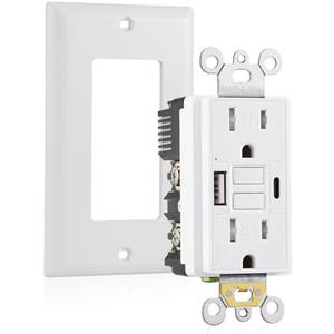 Toptozl 15 Amp GFCI Outlet with USB-C & USB-A Ports, ETL Listed | Self-Test GFCI Electrical Outlet In-Wall, Tamper-Resistant, Thinner Design, USB Charger for Smartphones and Tablets