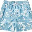 SNOW DREAMS Boys Swim Trunks Quick Dry Swim Shorts Bathing Suit Size 10 12 Blue Coconut Tree